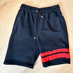 GCDS Men Black Cotton Sweat Shorts Red Stripe Logo Tag Size XXL Italy